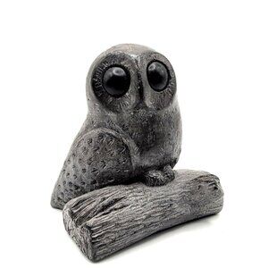 Wolf Original Owl on Log Handcrafted Sculpture Figure Canada Signed Stone/Resin